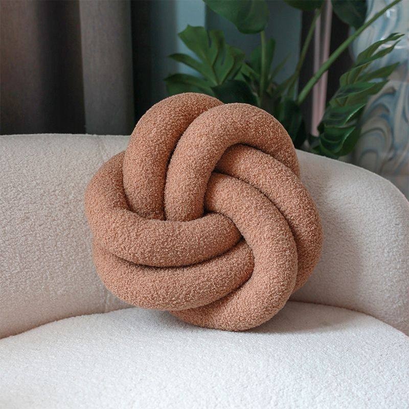 HOMELIVY Nordic knot cushion pillow in soft boucle fabric, 35cm diameter, terracotta color.