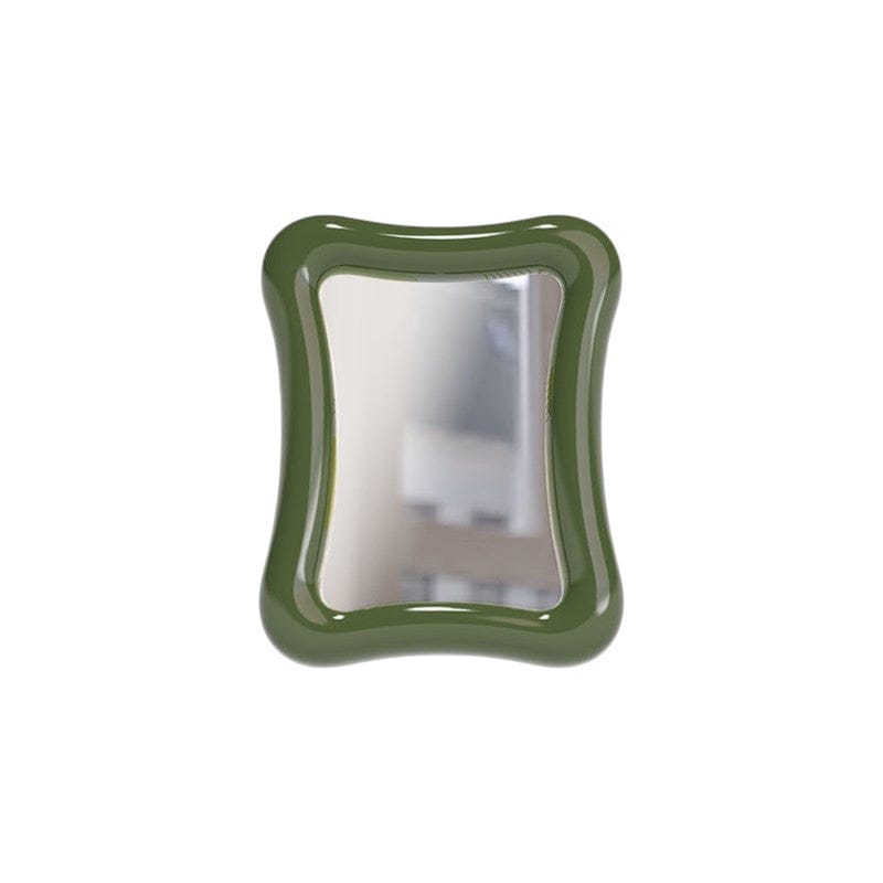 HOMELIVY green wavy desk mirror with a glossy finish and clear reflective surface, 15 x 18cm.