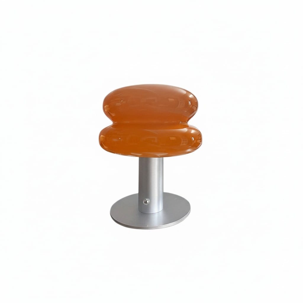 HOMELIVY orange glass bedside lamp with a silver base and stem, rechargeable and portable.