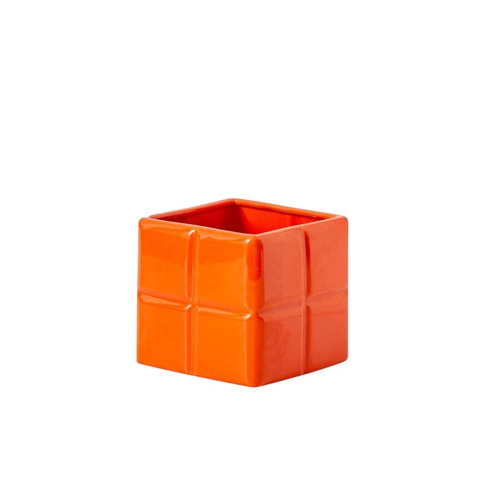HOMELIVY orange ceramic Tetris decorative vase with a glossy finish, perfect for modern home decor or desk storage.