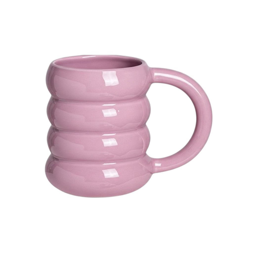 HOMELIVY pastel purple doughnut-shaped ceramic mug with a ribbed design held by a hand
