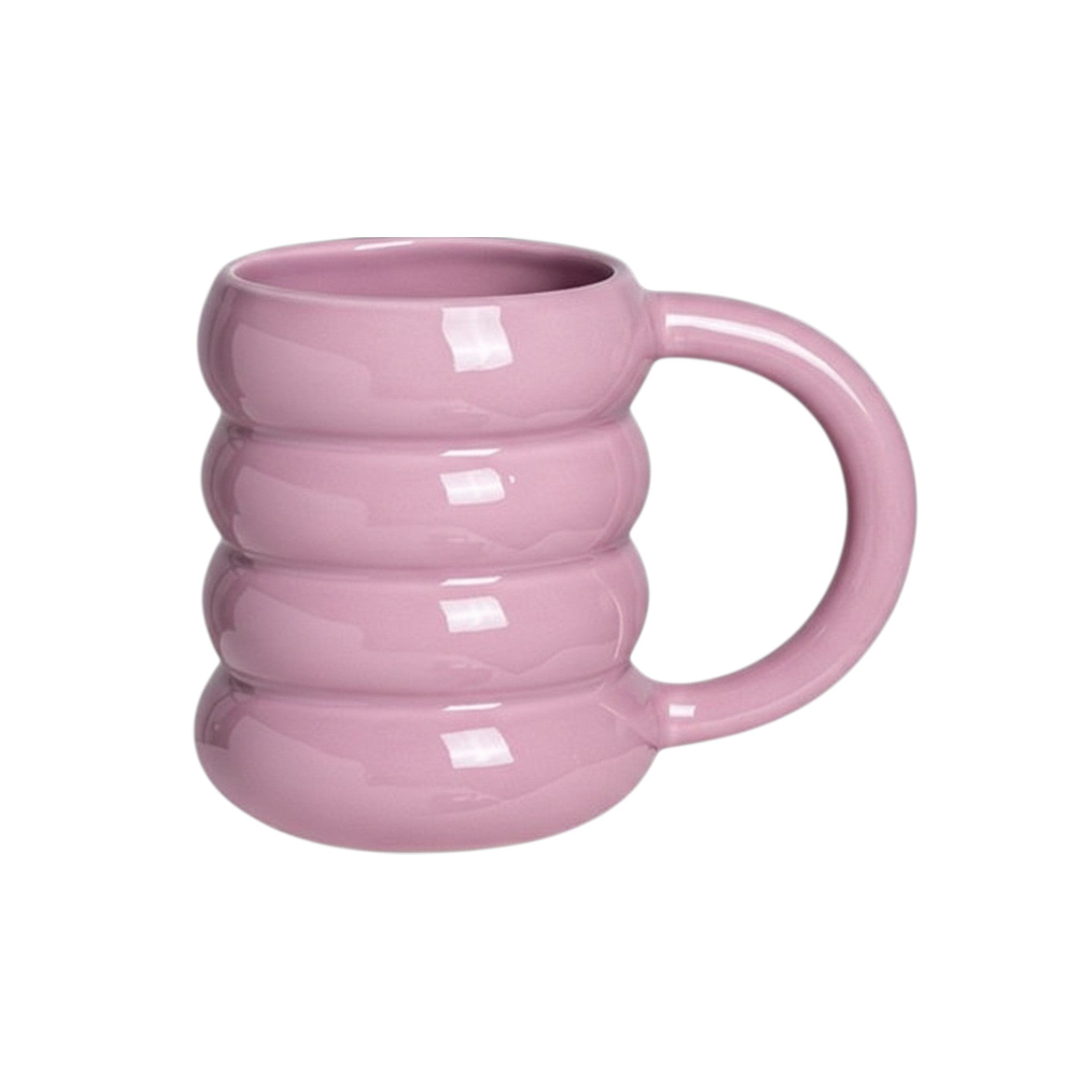 HOMELIVY pastel purple doughnut-shaped ceramic mug with a ribbed design held by a hand