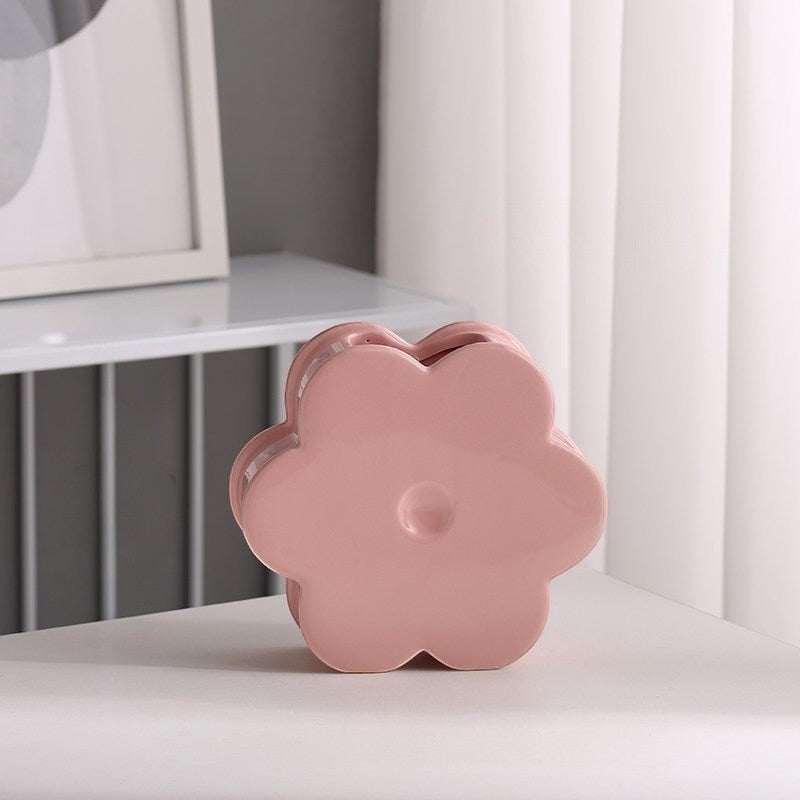 HOMELIVY ceramic flower shaped vase in a glossy pastel pink finish, perfect for modern home decor.