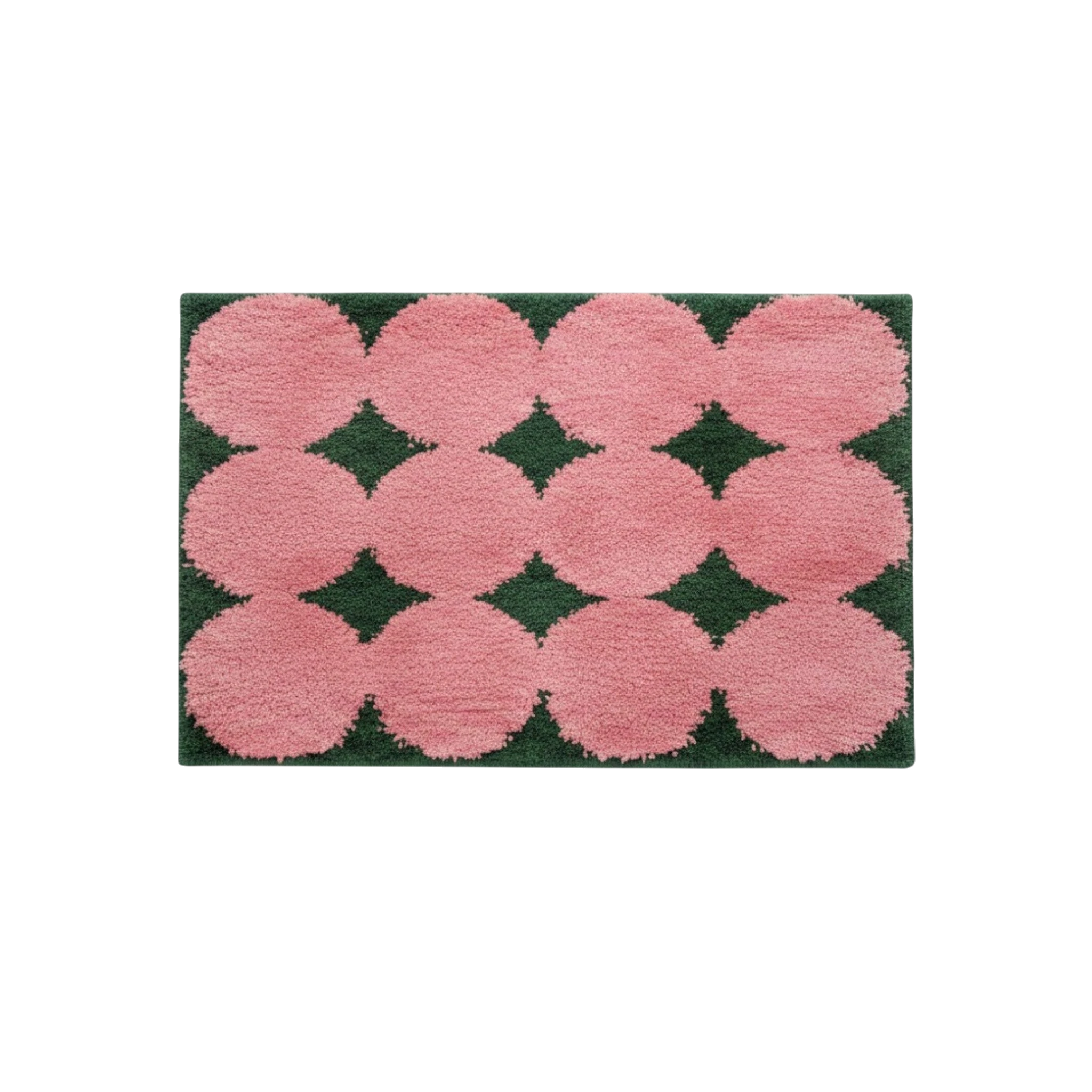 Pink and green retro circles tufted bath mat rug
