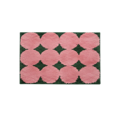 Pink and green retro circles tufted bath mat rug