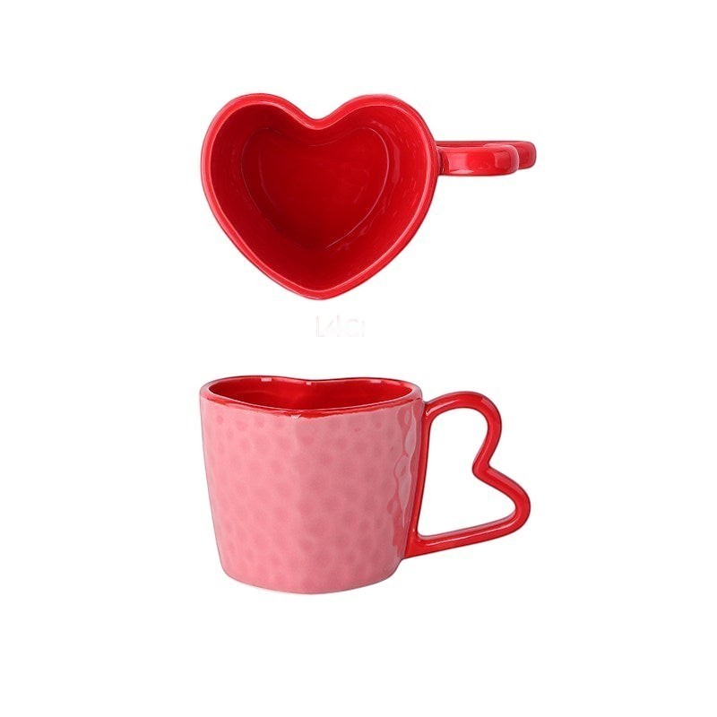 Pink red Heart Shaped Coffee Mug & Saucer Set, Valentines gift mug set