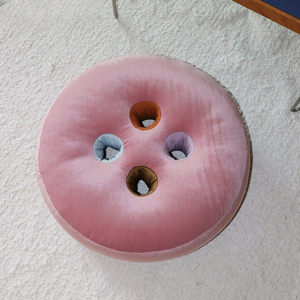 HOMELIVY pink velvet round seat cushion with button design and colorful inserts, 50cm diameter.