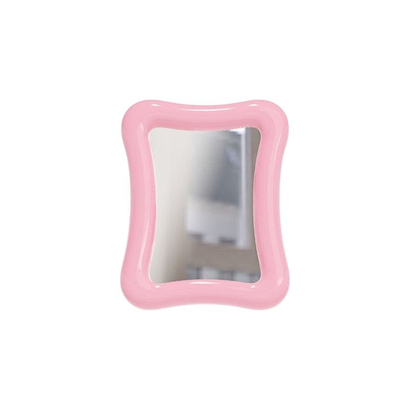 HOMELIVY pink wavy desk mirror with a glossy finish and clear reflective surface, 15x18cm.