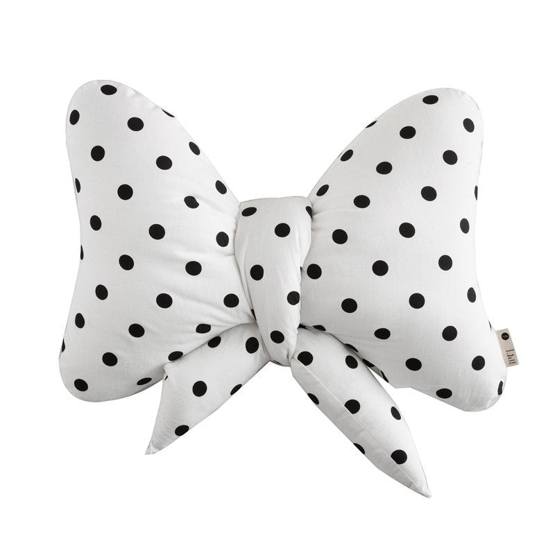 HOMELIVY white ribbon bow shaped cushion with black polka dot pattern for decorative home styling