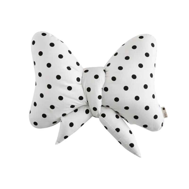 HOMELIVY white ribbon bow shaped cushion with black polka dot pattern for decorative home styling