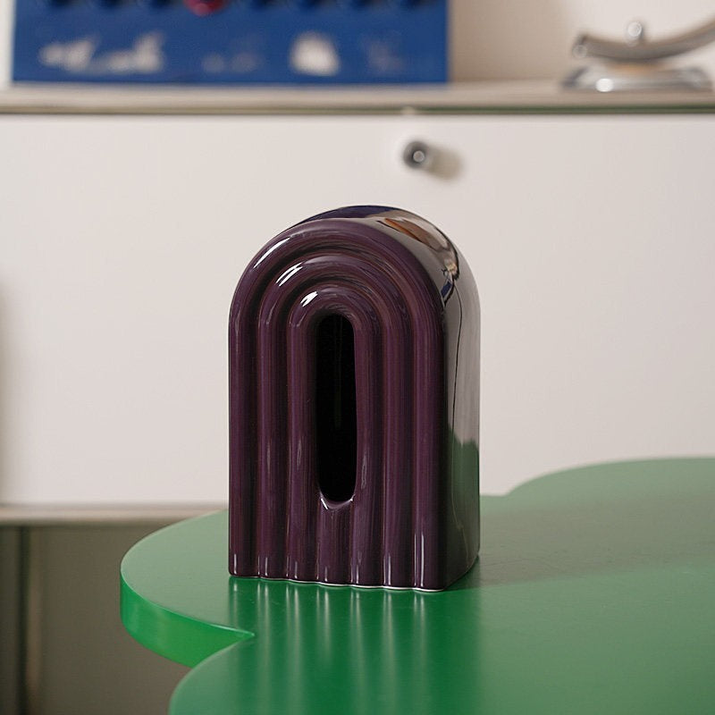 Brown Funky retro rainbow arch ceramic tissue holder