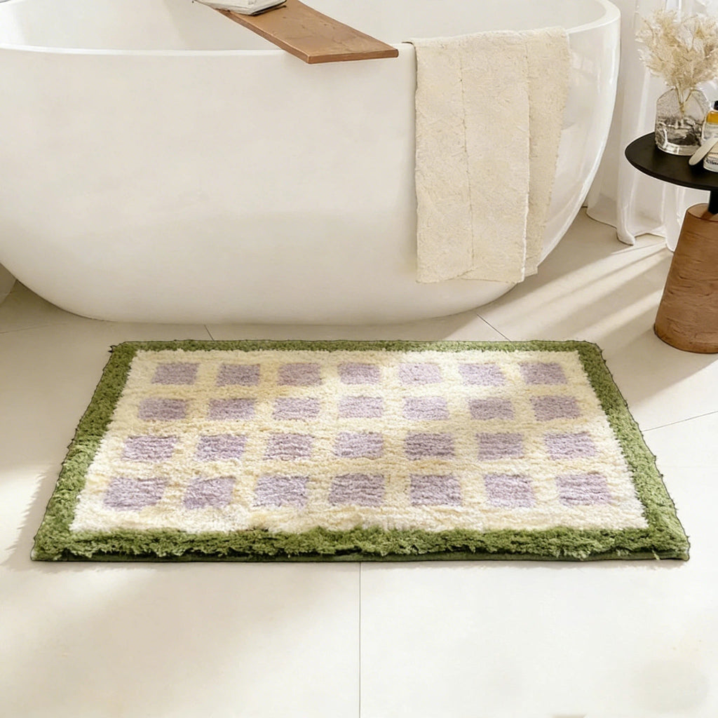 Pastel purple checkered bath mat rug