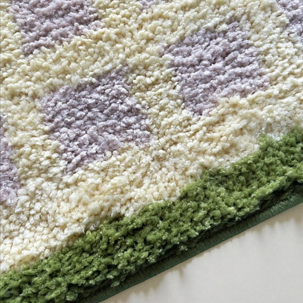 Pastel purple checkered bath mat rug