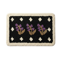 HOMELIVY black bath mat with purple floral design and cream border. Vintage style, plush texture.
