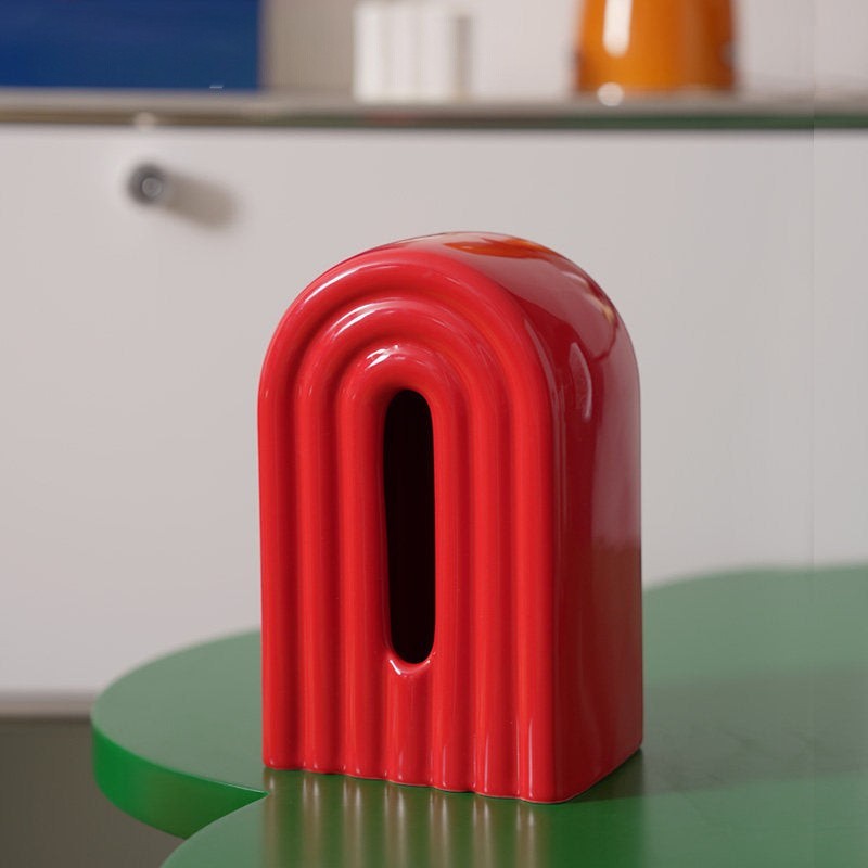 Red Funky retro rainbow arch ceramic tissue holder