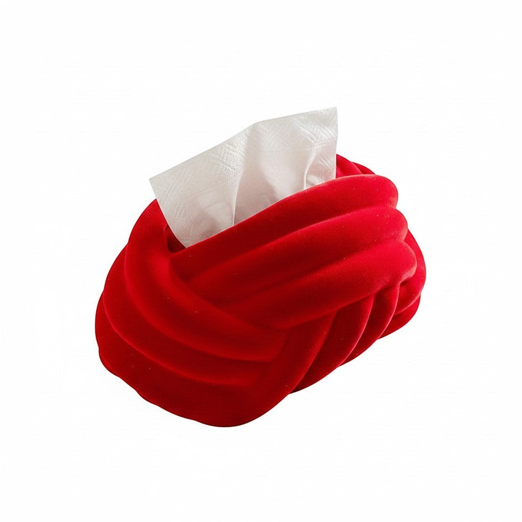 HOMELIVY red sculptural knot ceramic tissue box cover, hand-finished decorative accent.