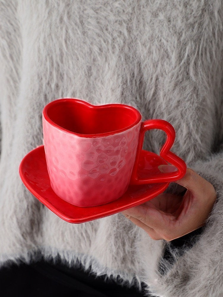Red Heart Shaped Mug with Saucer