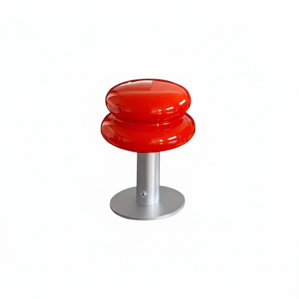 HOMELIVY red stacked orb bedside lamp with silver base, rechargeable and portable.