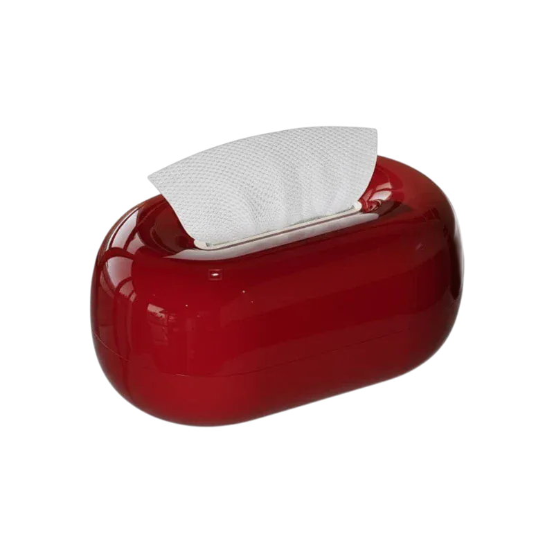 HOMELIVY retro red glossy plastic round tissue box dispenser with white tissues