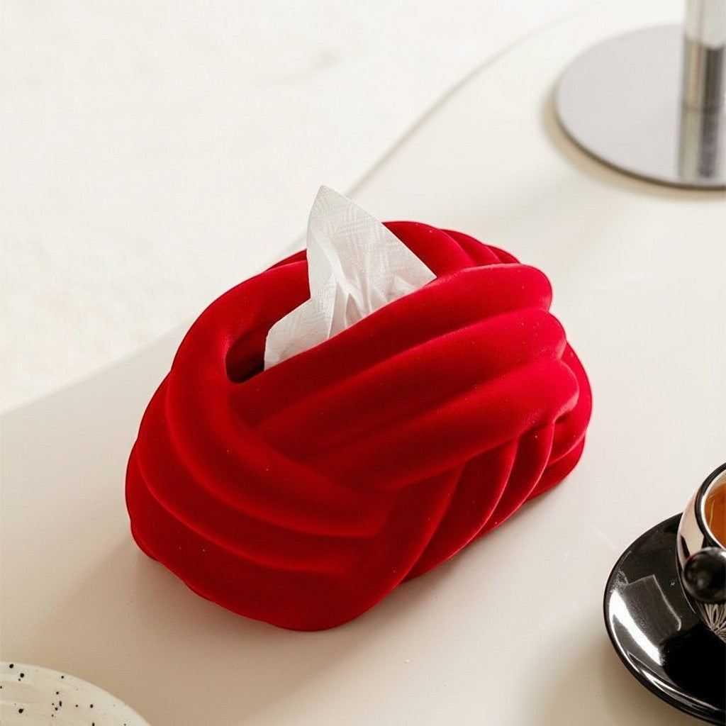 HOMELIVY red sculptural knot ceramic tissue box cover, a unique and elegant decorative accent.