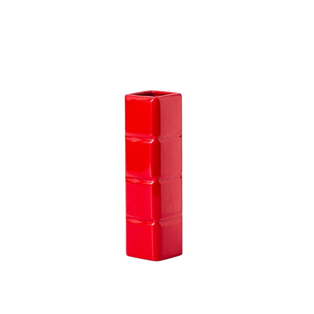 HOMELIVY red Tetris-inspired ceramic vase with a glossy finish, shaped like a vertical four-block game piece.