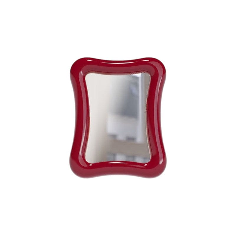 HOMELIVY red wavy desk mirror with a glossy finish and clear reflective surface, 15 x 18cm.