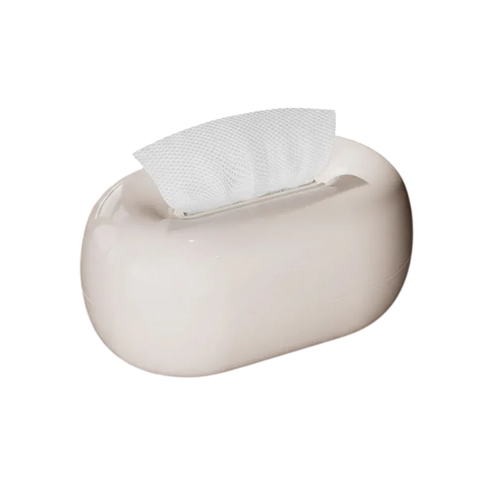 HOMELIVY retro round tissue box in cream, smooth finish, modern design for car or home.