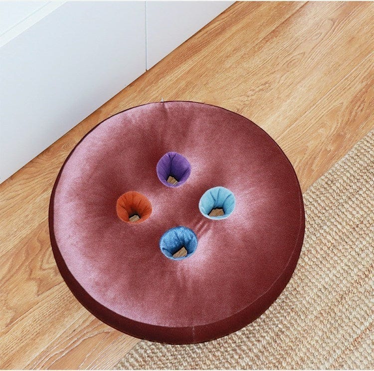 HOMELIVY pink velvet round seat cushion with button detail and colorful inserts. Adds comfort and charm.