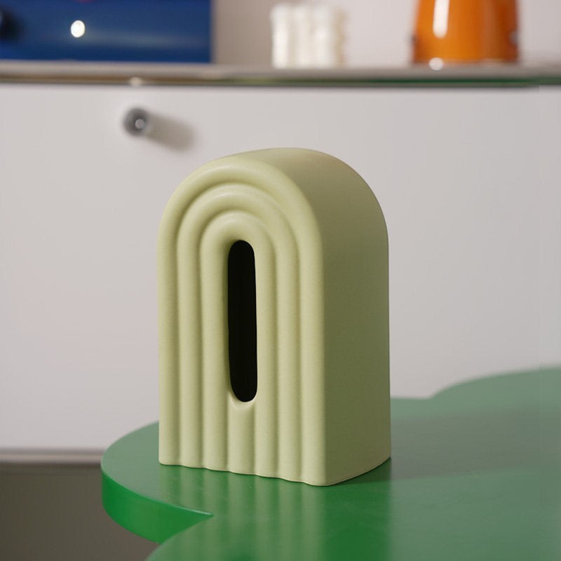 Matcha green Funky retro rainbow arch ceramic tissue holder