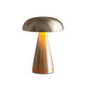 HOMELIVY brushed silver mushroom table lamp with domed cap and tapered base, rechargeable and touch-controlled.