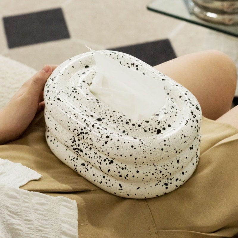HOMELIVY matte cream speckled bubble form tissue box holder with retro design