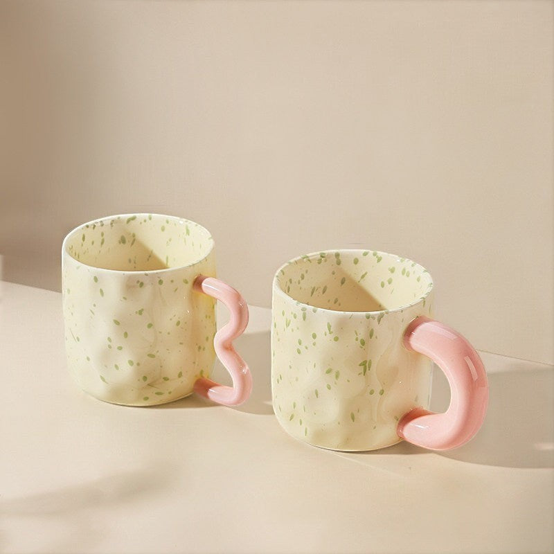 Speckled Wavy Handle Cream Mug