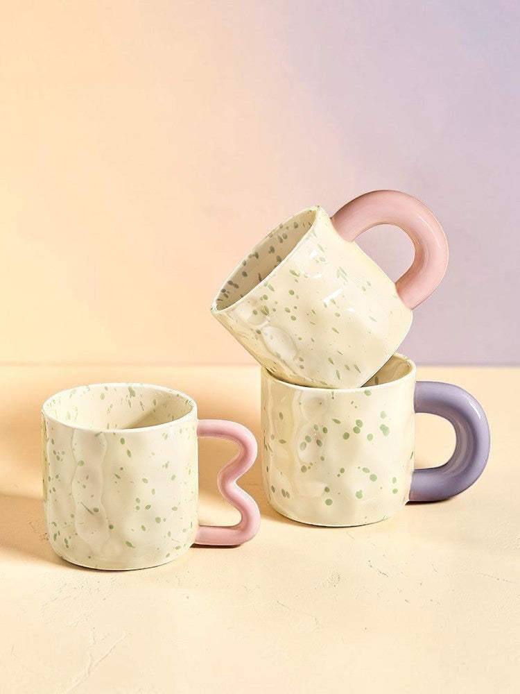 Speckled Wavy Handle Pastel Aesthetic Mug