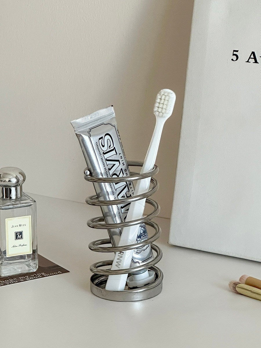 Silver spiral toothbrush holder