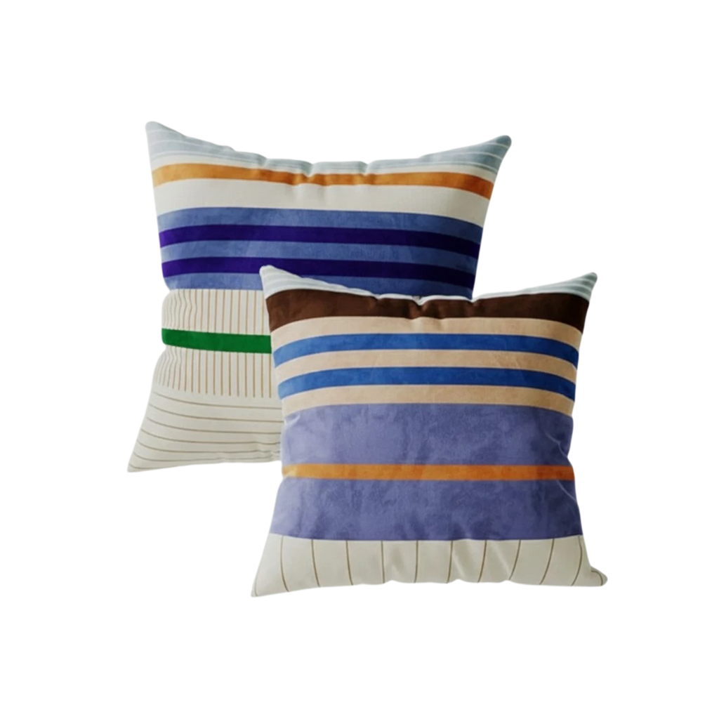 Blue beige dopamine decor stripe throw pillow