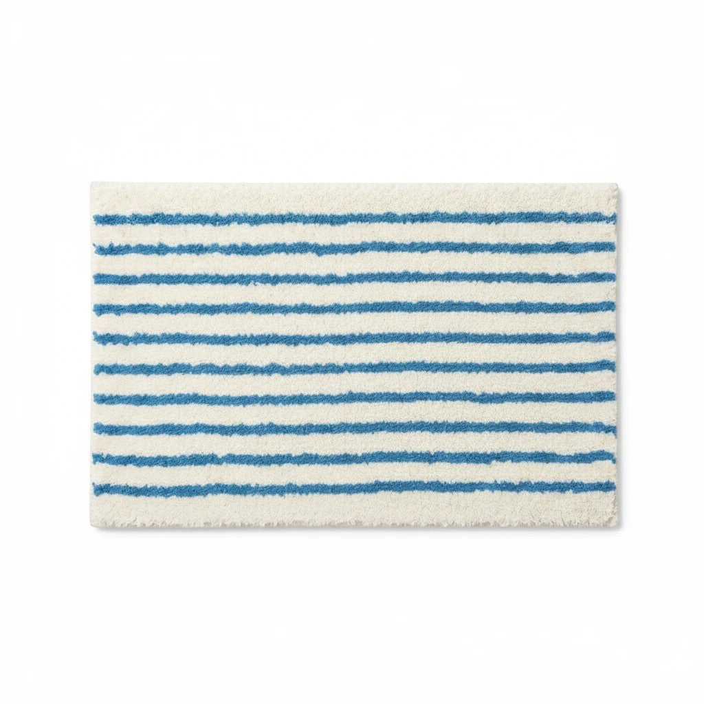 HOMELIVY white and blue striped tufted bath mat rug, soft absorbent cotton blend, 40x60cm or 40x120cm