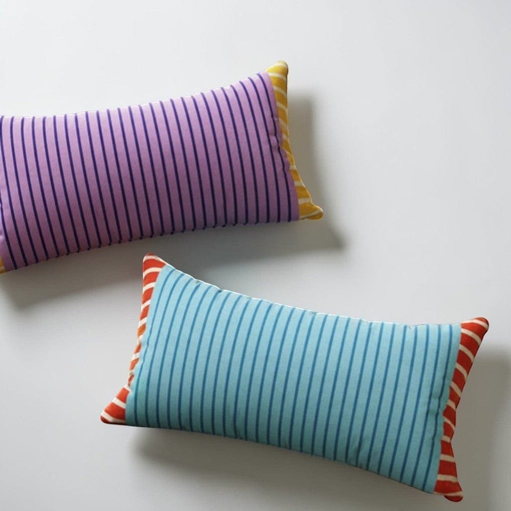 HOMELIVY blue and purple striped throw pillows with contrast trim, 30x70cm