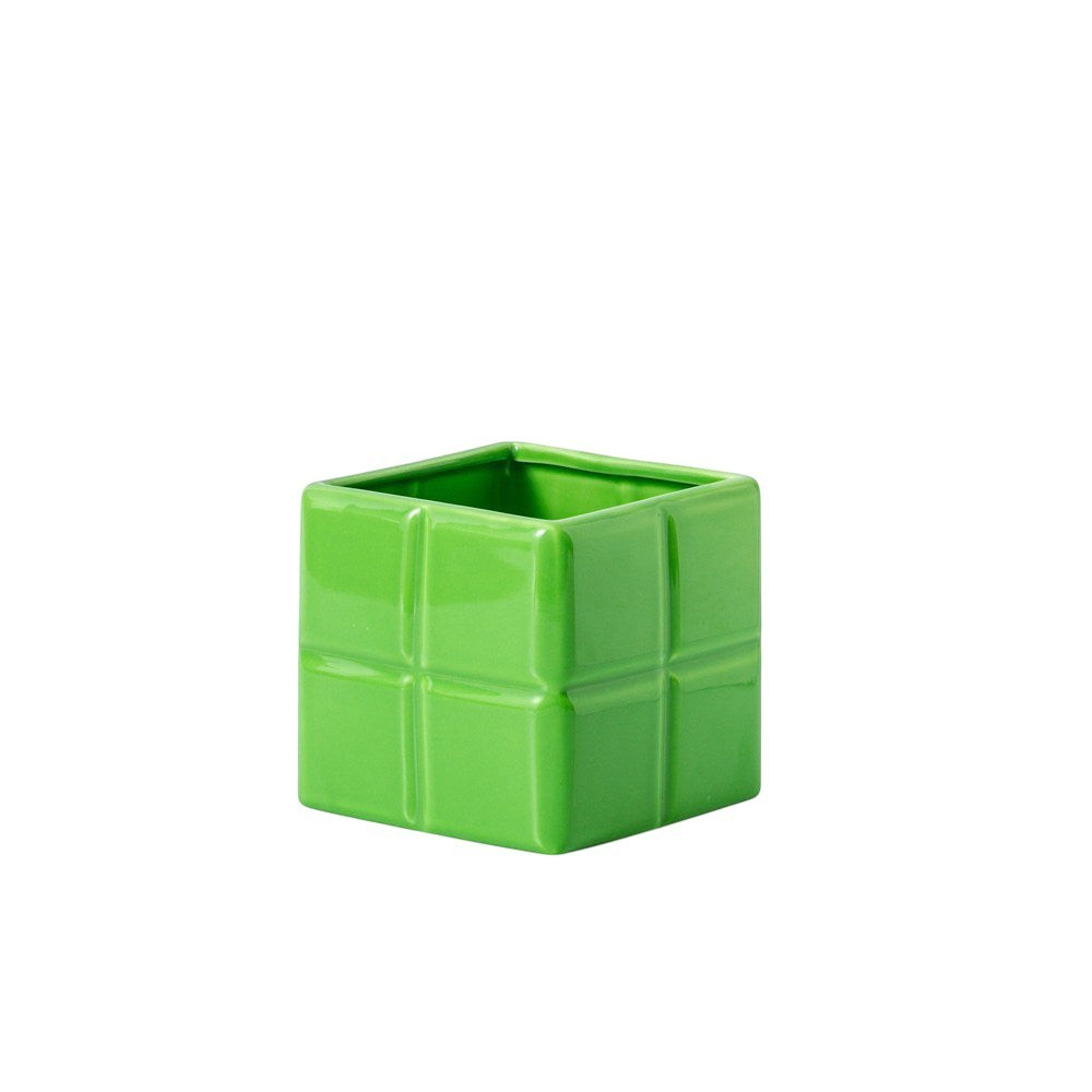 HOMELIVY green Tetris decorative ceramic vase with a glossy finish, perfect as a modern desk organizer or planter.