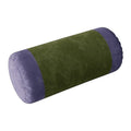 Velvet retro striped bolster pillow in olive green and lavender suede with cylindrical shape for decorative use