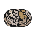 HOMELIVY Vintage Style Floral Bath Mat in black with beige, tan, and cream floral pattern. Oval shape.