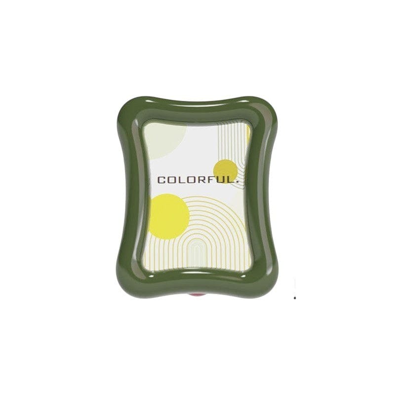 HOMELIVY retro wavy photo frame in glossy dark green acrylic with a colorful abstract insert.