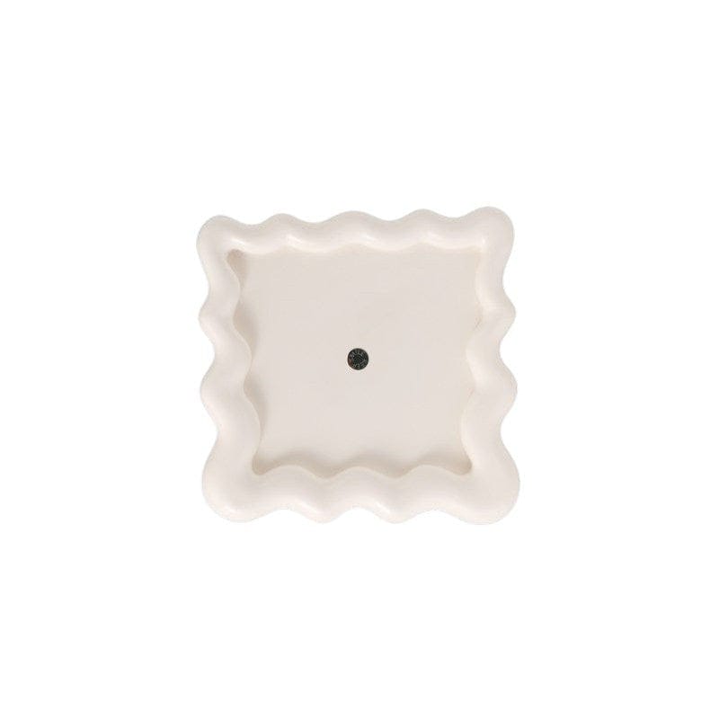 HOMELIVY off-white wavy ceramic tray, 30cm square, perfect for jewelry, keys, or decor.