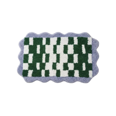 Purple Green Wavy Checkered Rug