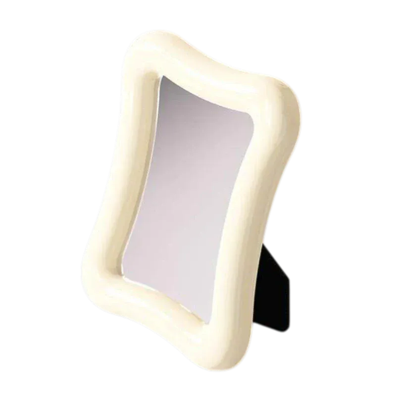 HOMELIVY wavy desk mirror, cream and white, decorative tabletop mirror, 185x150mm.