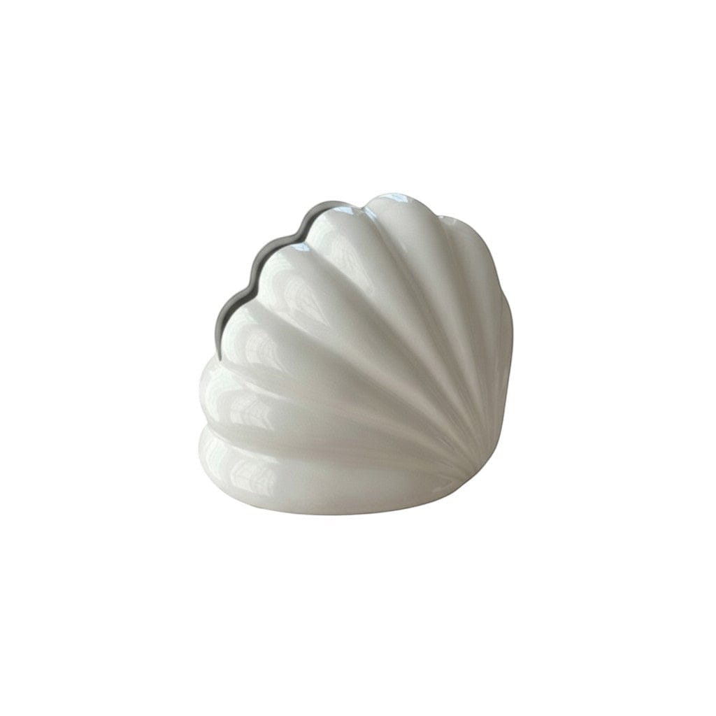 Shell tissue holder glossy white ceramic seashell shaped with subtle gray accent along curved edge decorative object