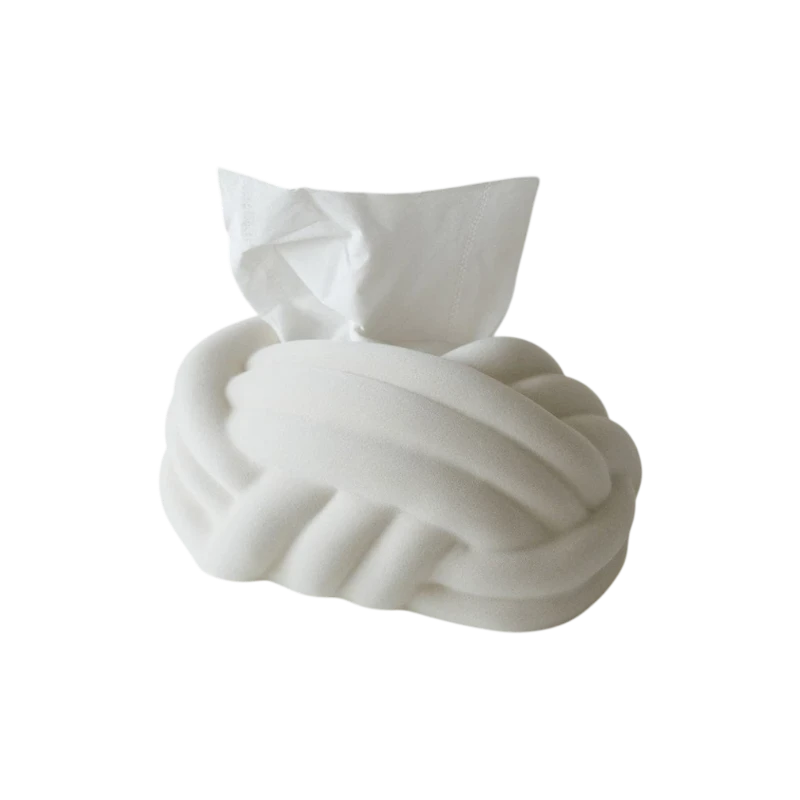 HOMELIVY white sculptural knot tissue holder made from soft-touch material, adds modern artistry to any room.
