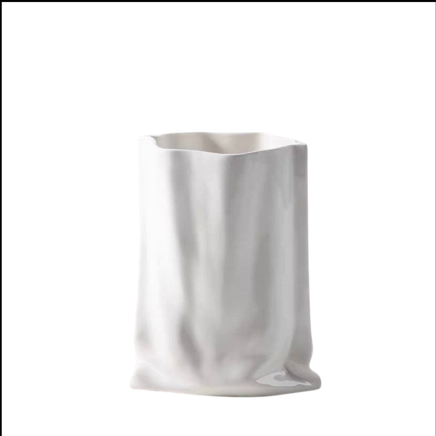 HOMELIVY white ceramic paper bag vase with a unique crinkled texture for modern home decor