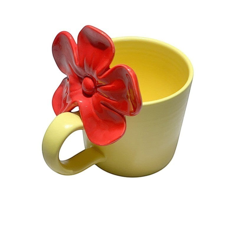 Yellow coffee mug with  3D red handle