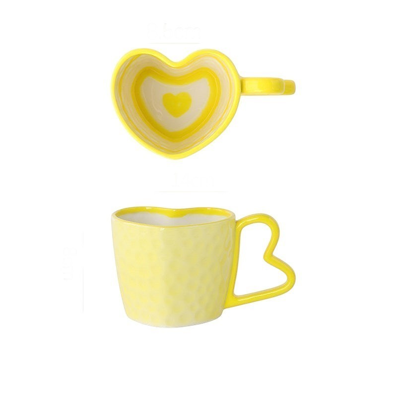 Yellow Heart Shaped Coffee Mug & Saucer Set
