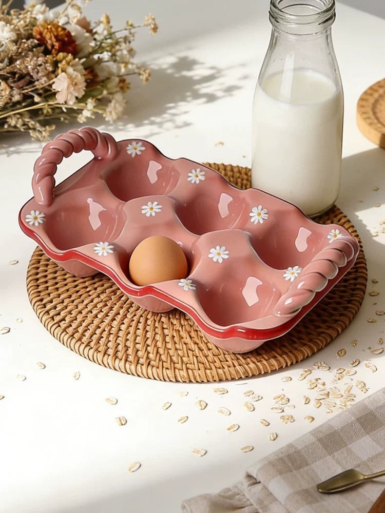 Cute Pink Daisy Floral Ceramic Egg Crate